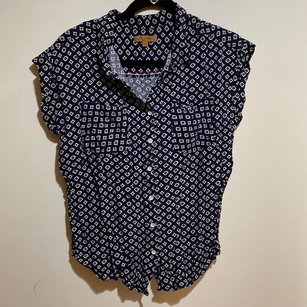 JACHS Girlfriend Navy Blue Geometric Button-Down Shirt
